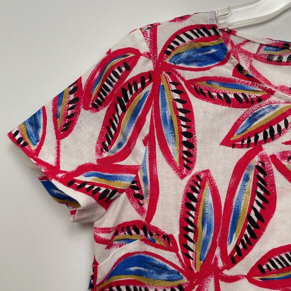 J. Crew Factory XS Tropical Leaf Print Linen Cotton Blend Top Short Sleeves - Picture 4 of 10